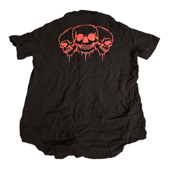 Social Collison Men's Medium Button Up Shirt Skull Print Rayon Punk - Picture 2 of 3